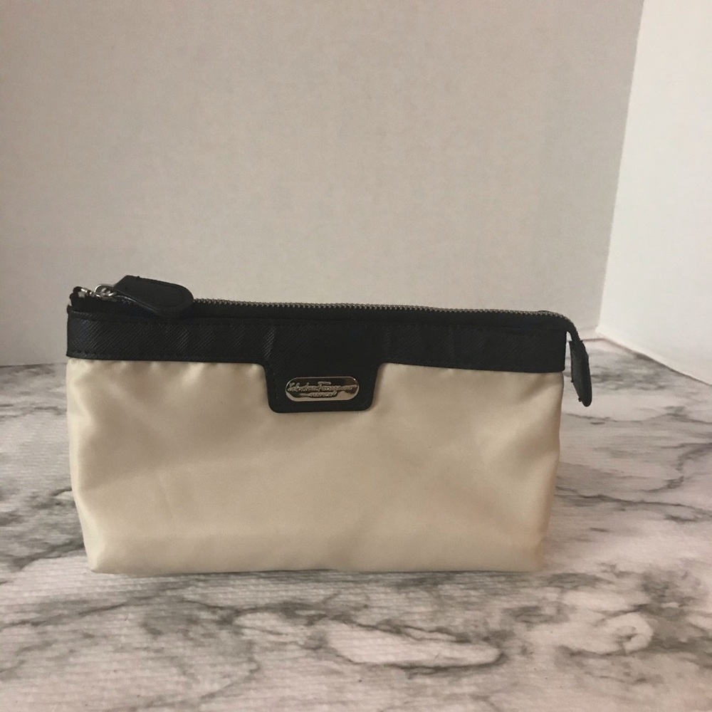 Salvatore Ferragamo Cream and Black Cosmetic Pouch